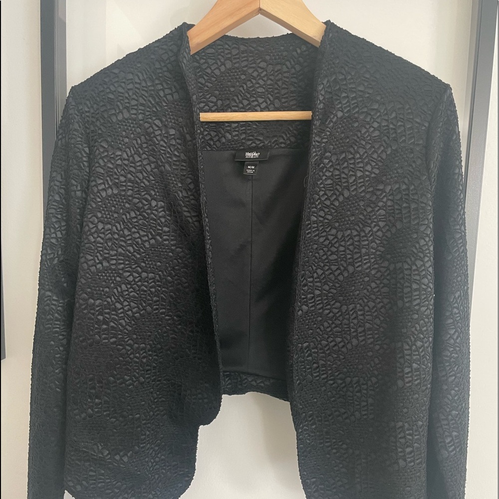 Black cropped jacket with crochet overlay M